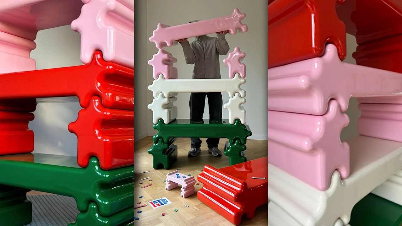 This whimsical shelf is also a puzzle