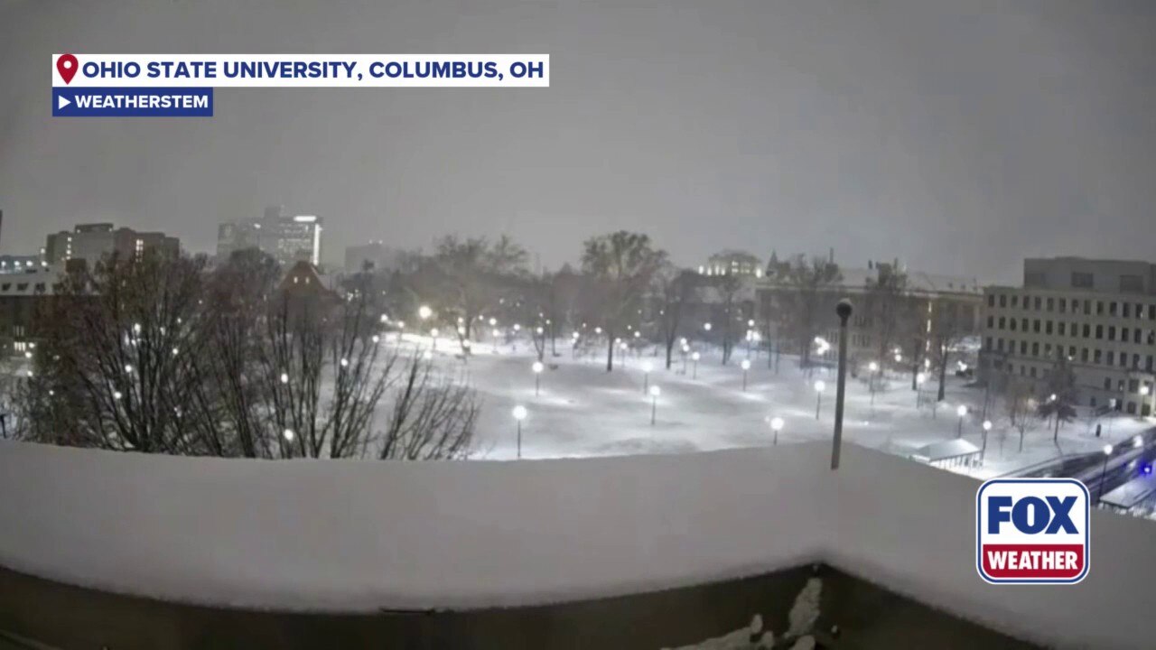 Ohio State University turns into a snow globe overnight as nor'easter ...