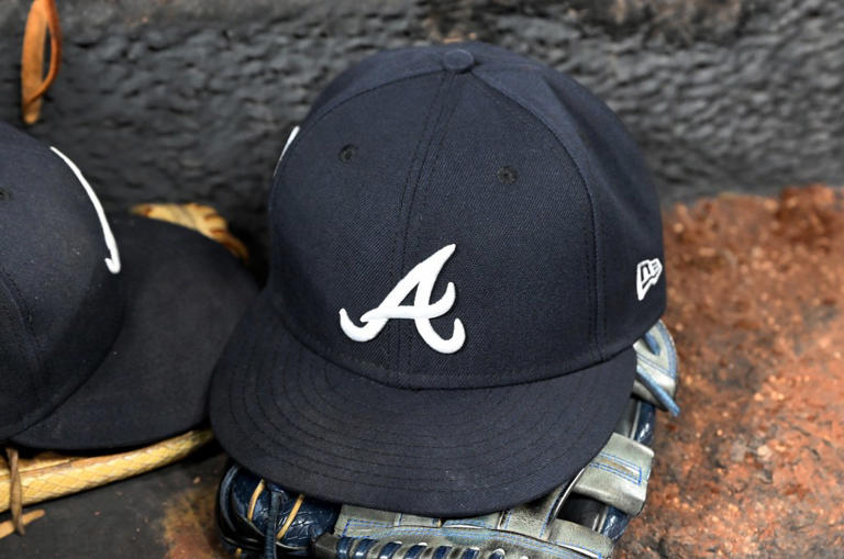 WASHINGTON, DC – SEPTEMBER 11: A view of the Atlanta Braves logo on a baseball cap during the game against the Washington Nationals at Nationals Park on September 11, 2024 in Washington, DC.