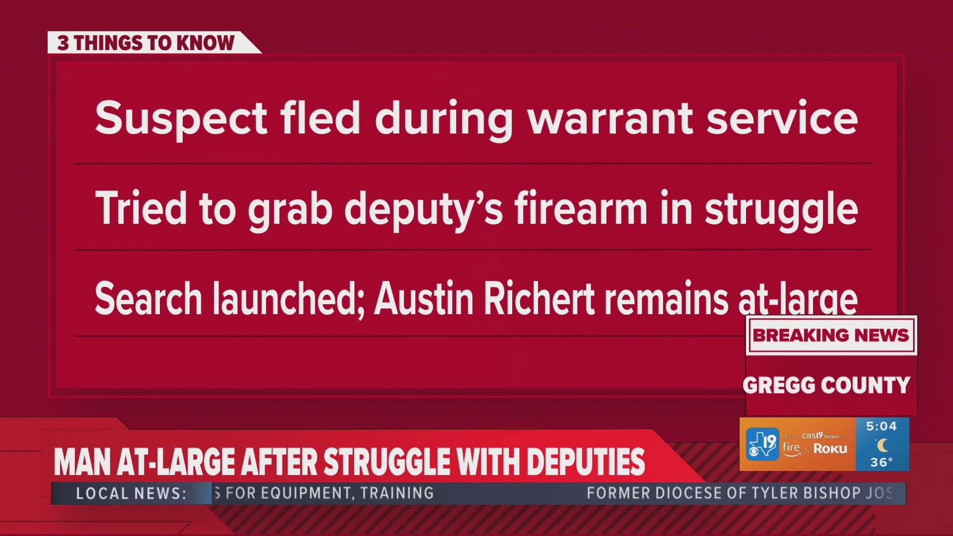 Gregg County man at-large after attempting to grab deputy's gun