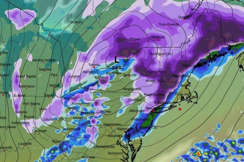 Eerie deep purple map shows colossal winter storm making its way to New ...