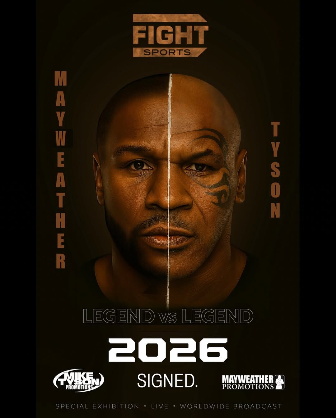 Cartel del combate entre Floyd Mayweather y Mike Tyson.