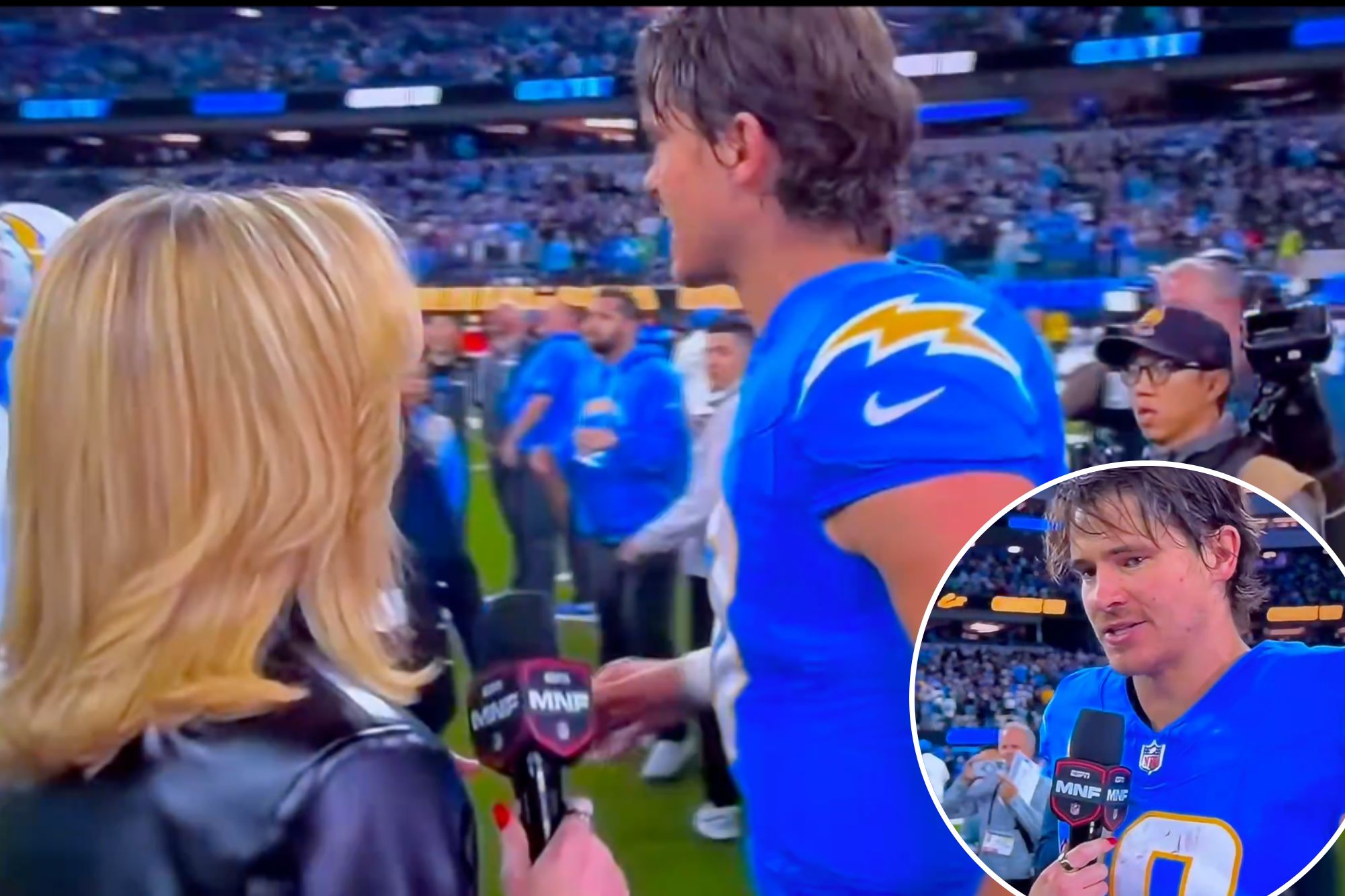 Justin Herbert has awkward moment with ESPN’s Laura Rutledge after 'MNF ...