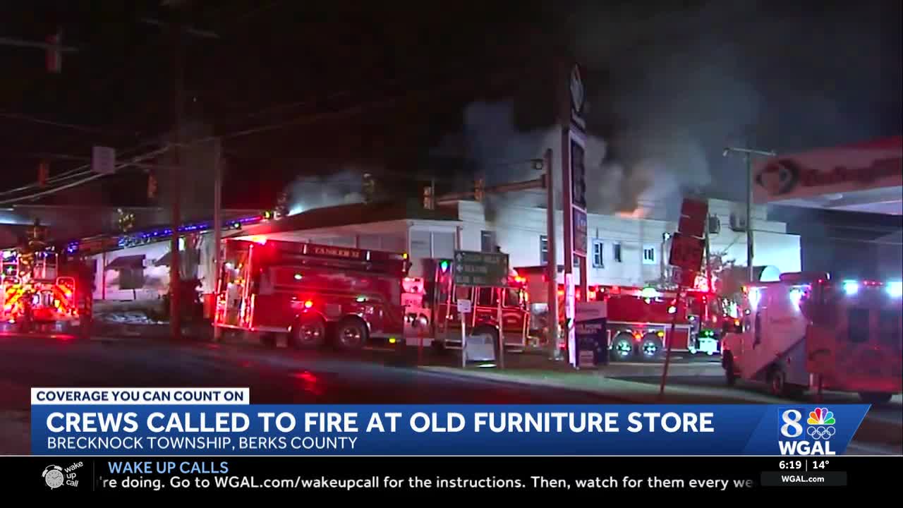 Crews battle blaze at old furniture store in Berks County