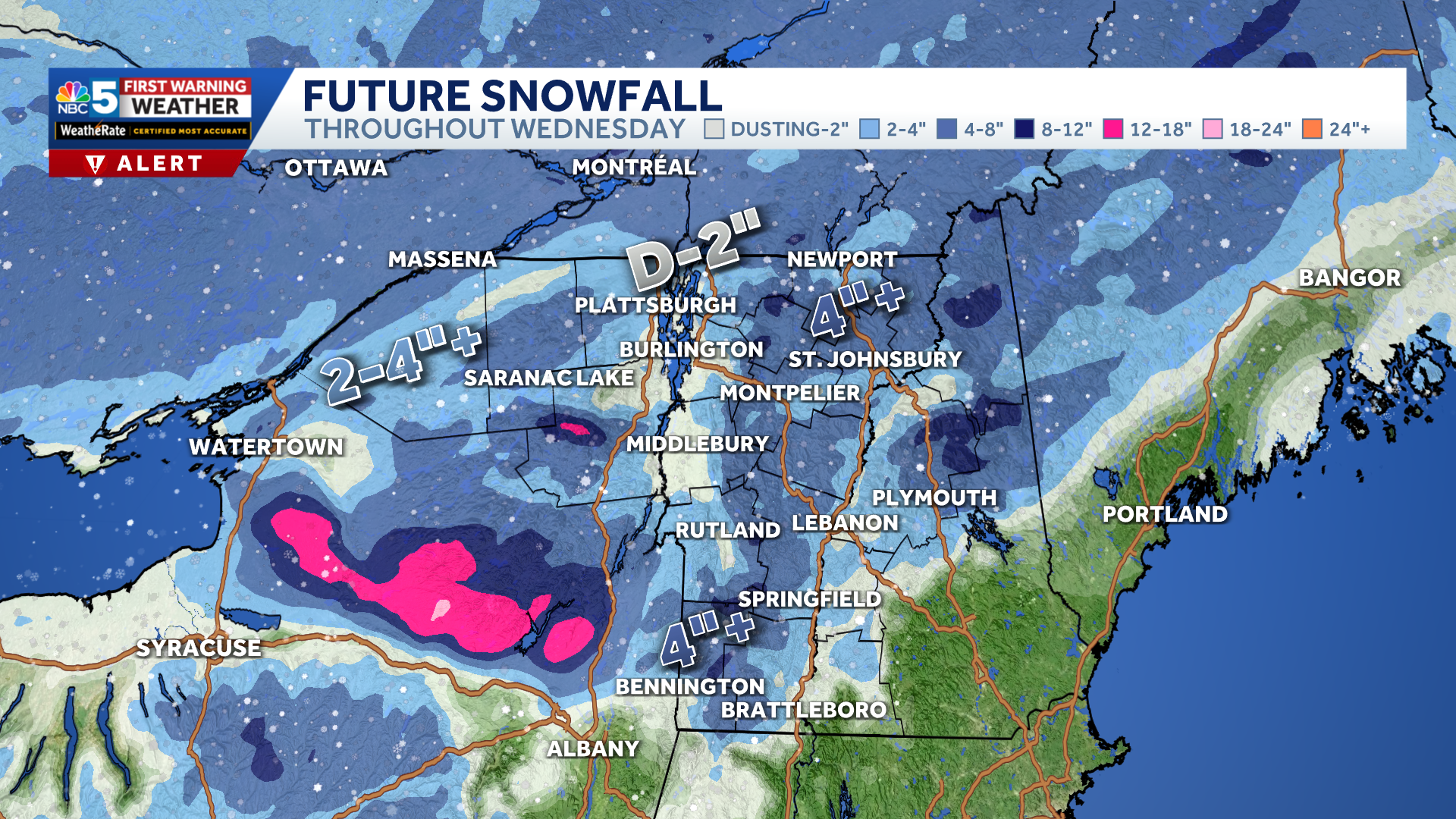 Widespread snow, slick travel Wednesday in Vermont and northern New York