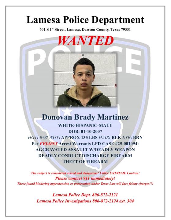 Lamesa police on the hunt for armed and dangerous suspect