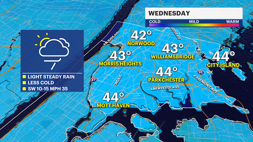 Rain and wind arrive for Wednesday before Thursday dry out in The Bronx