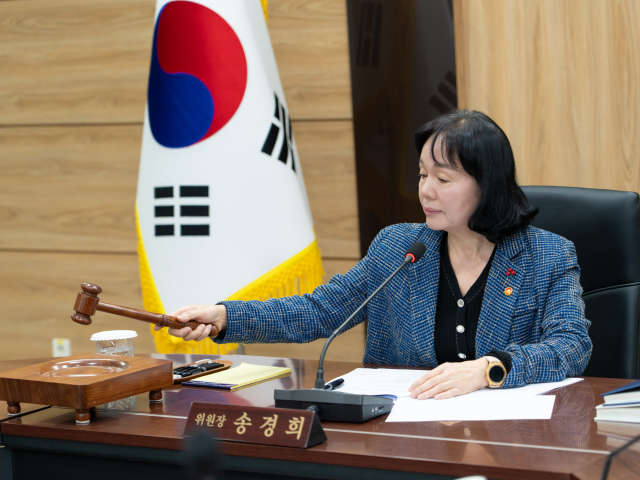 송경희 개인정보위 위원장이 3일 제25회 개최된 긴급 전체회의에서 쿠팡에 대해 개인정보 노출 통지를 유출 통지로 수정하고, 유출 항목을 재통지할 것을 심의·의결하고 있다. 사진 제공=개인정보위