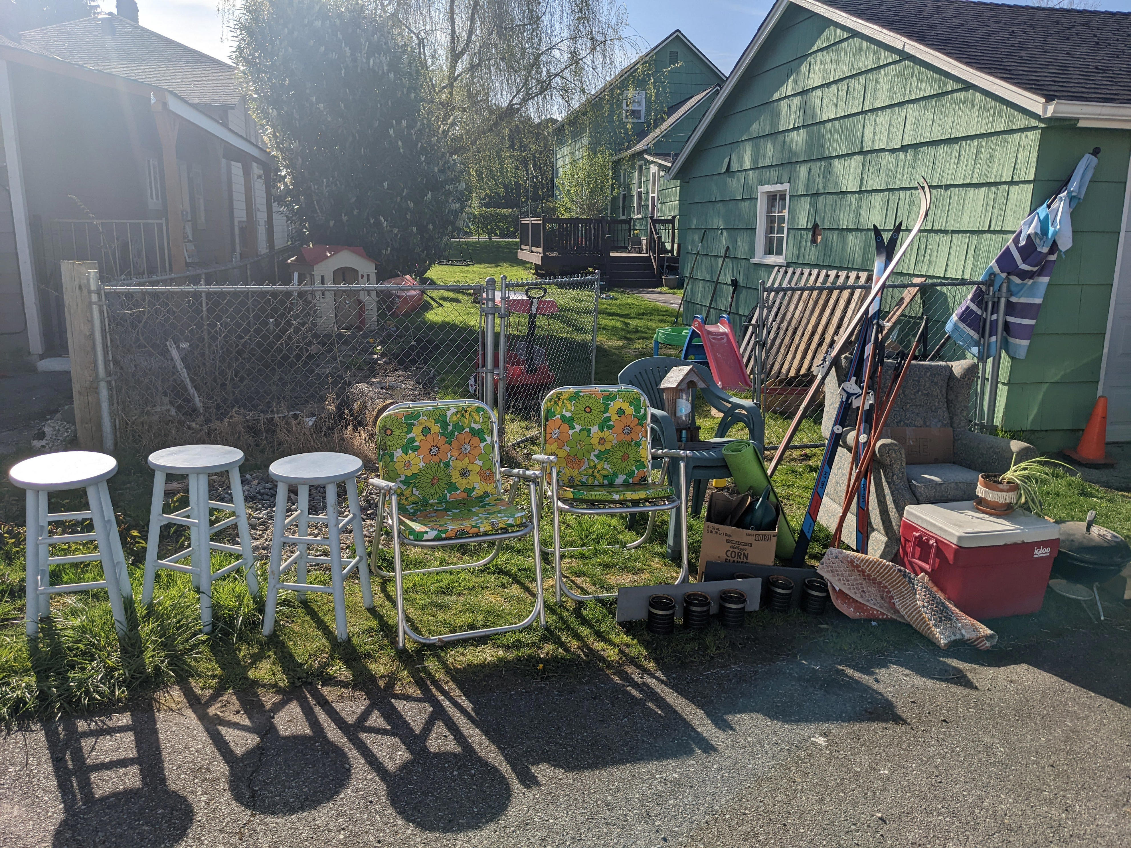 Furniture lined up in yard