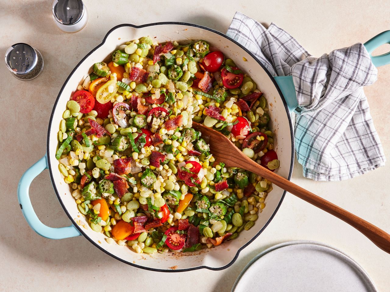 Southern Living Best Ever Succotash in the pan ready to serve