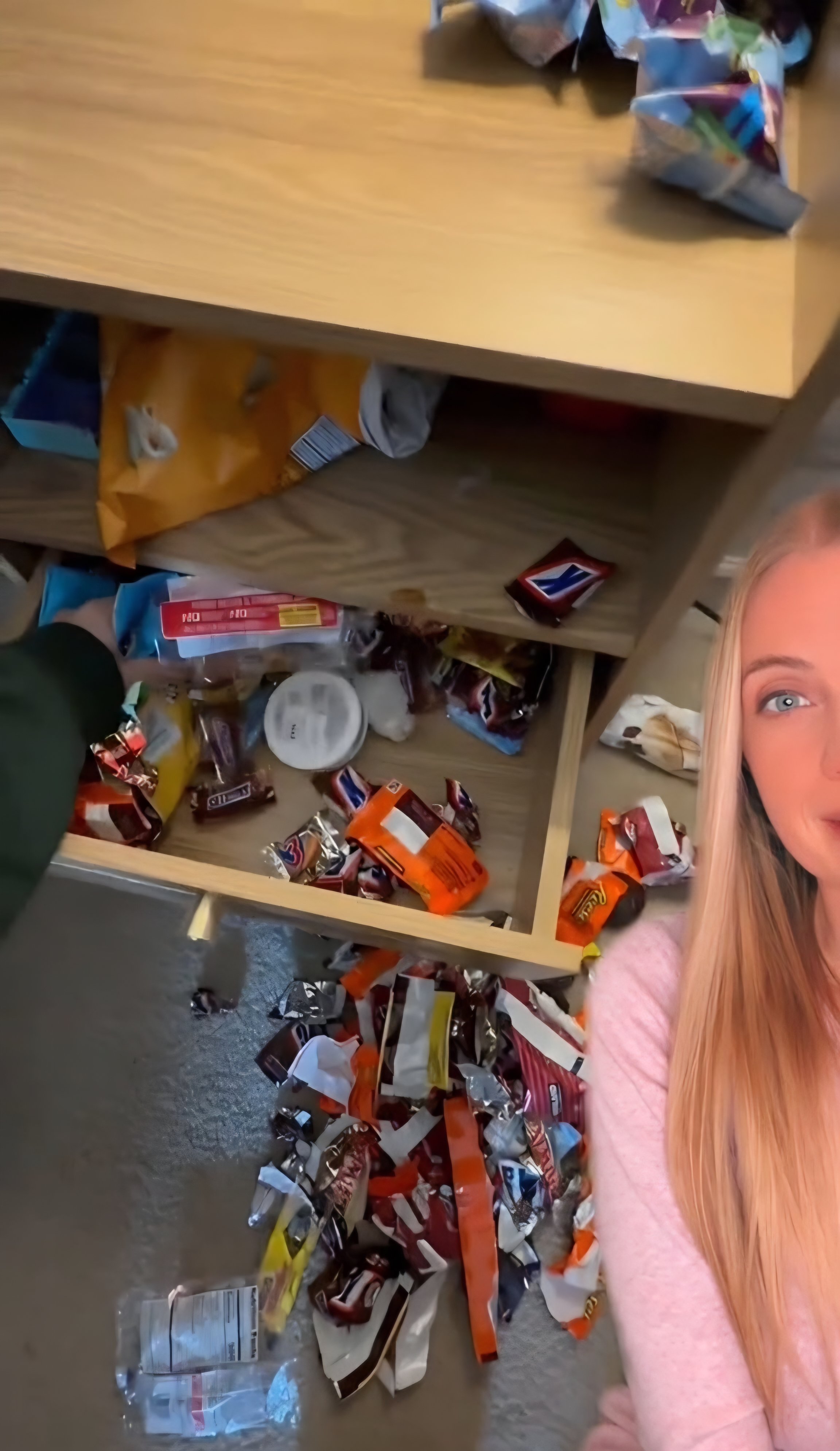 Wife finds husband's candy wrappers!