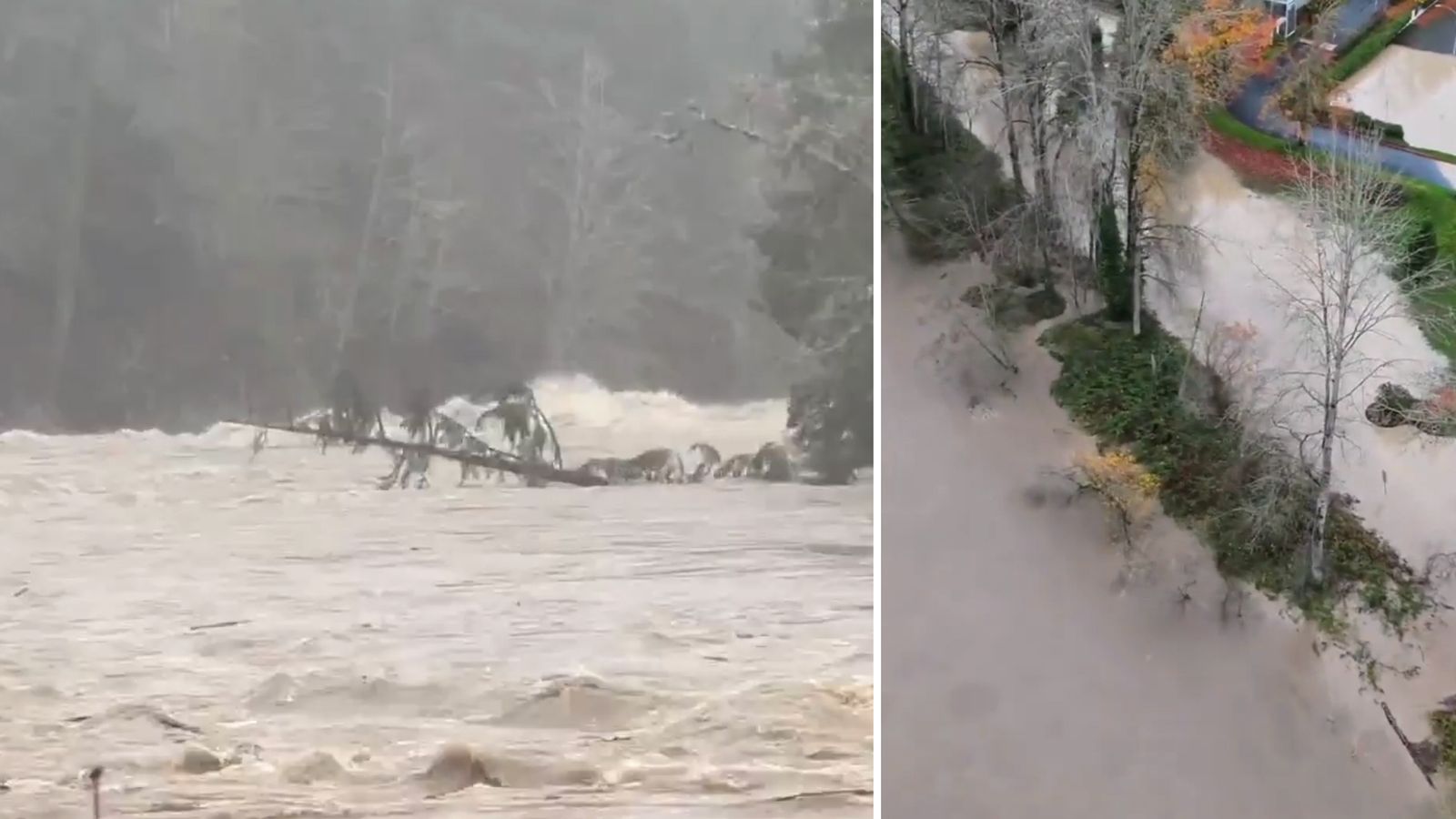 Debris rushes down raging river after Washington flooding