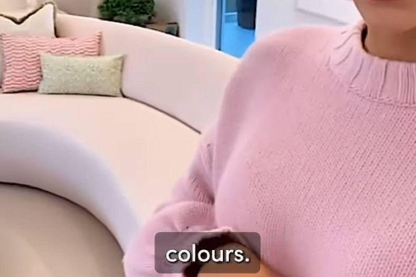 Vogue Williams in a softly decorated lounge area