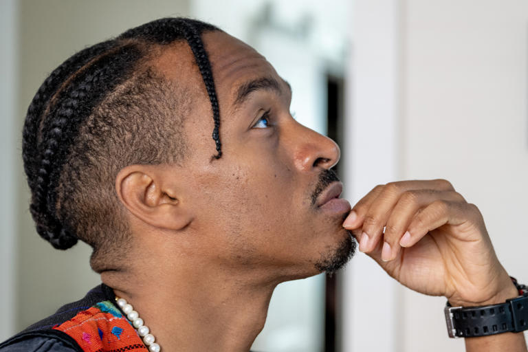 Philly artist Amir Richardson at his home studio Monday, Dec. 1, 2025.