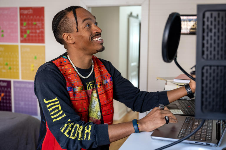 Philly artist Amir Richardson at his home studio Monday, Dec. 1, 2025.