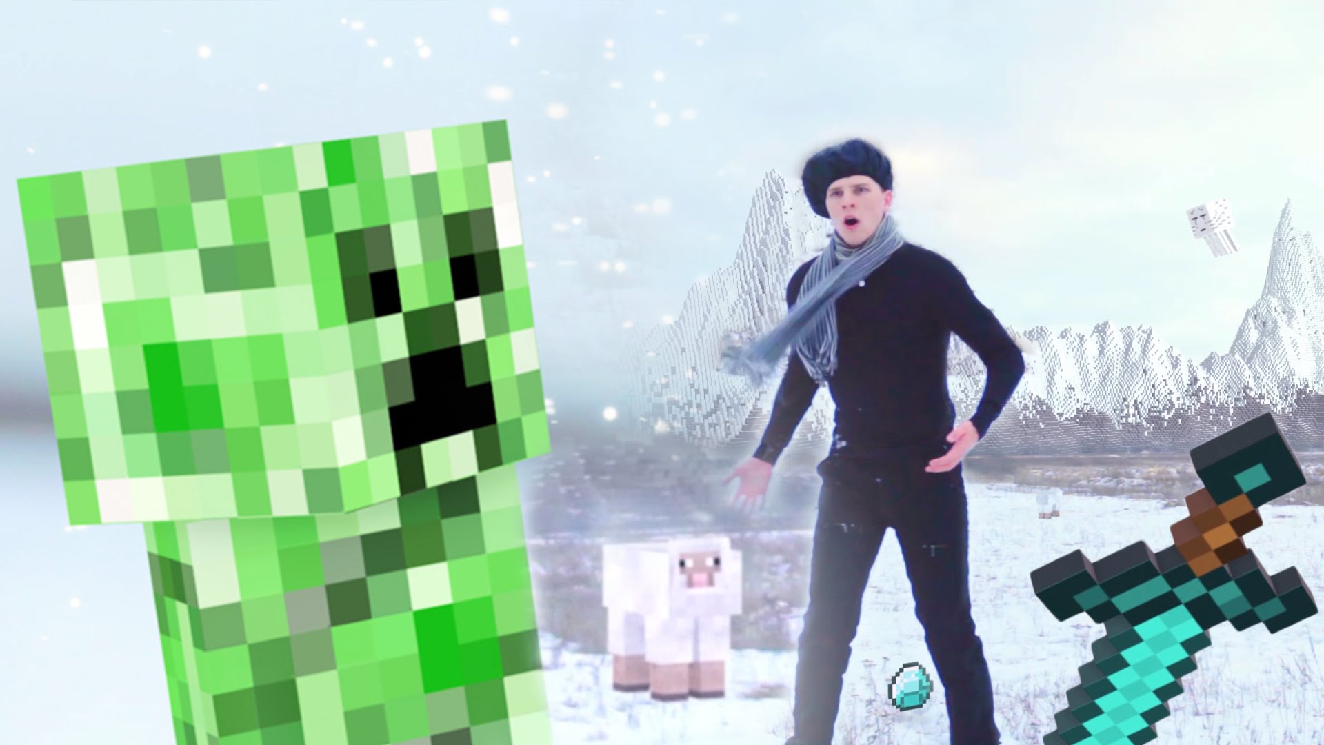 Minecraft mobs battle human in an epic snowball fight