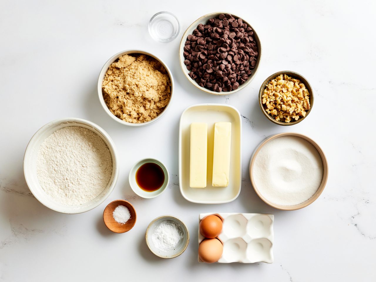 a top down view of all ingredients for the best chocolate chip cookies