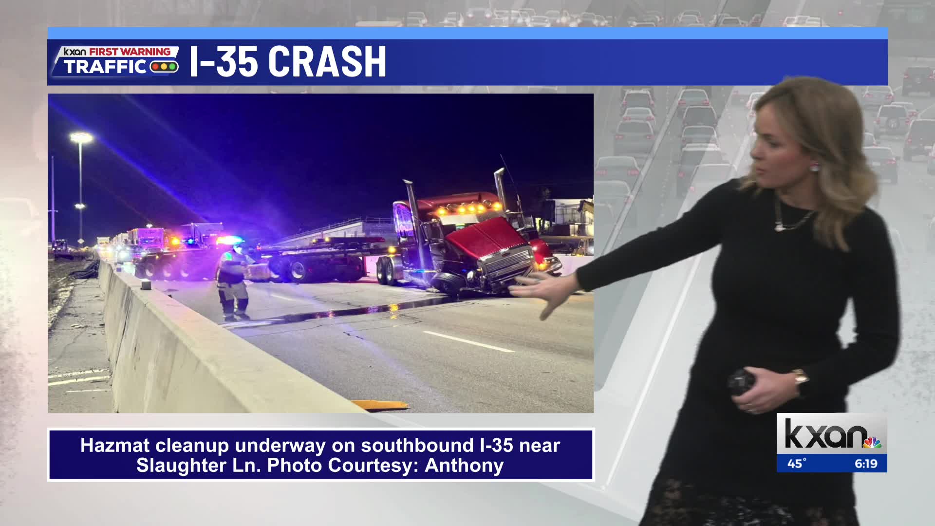 Traffic alert: Multiple S I-35 lanes at Slaughter closed due to semi crash