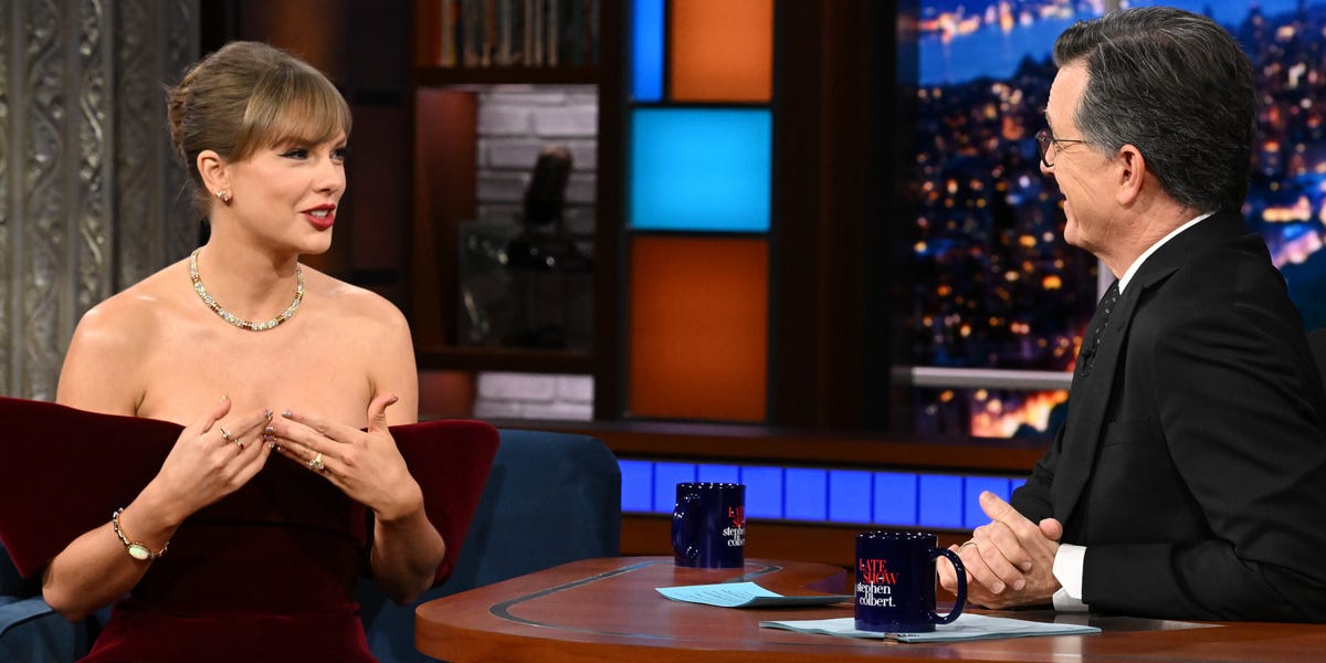 The sweetest things Taylor Swift said about Travis Kelce on "The Late Show with Stephen Colbert"<br>