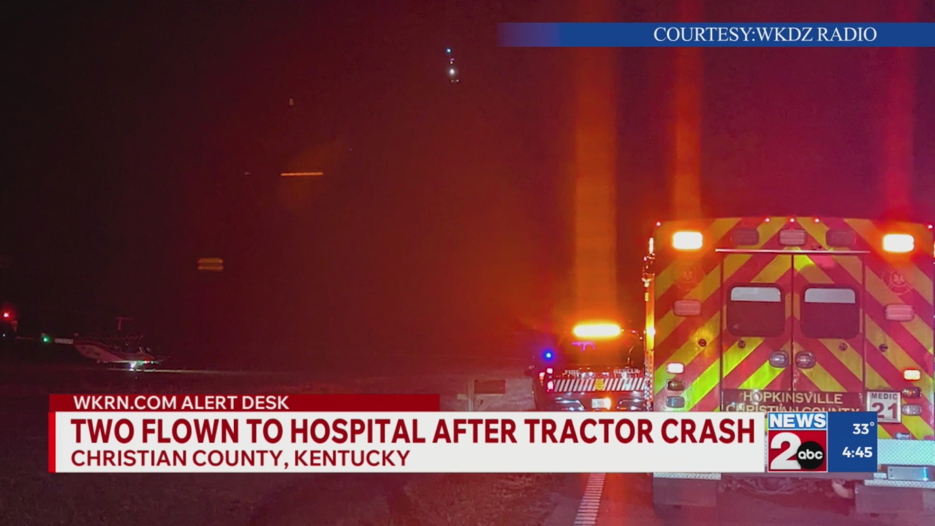 2 flown to hospital after Christian County crash