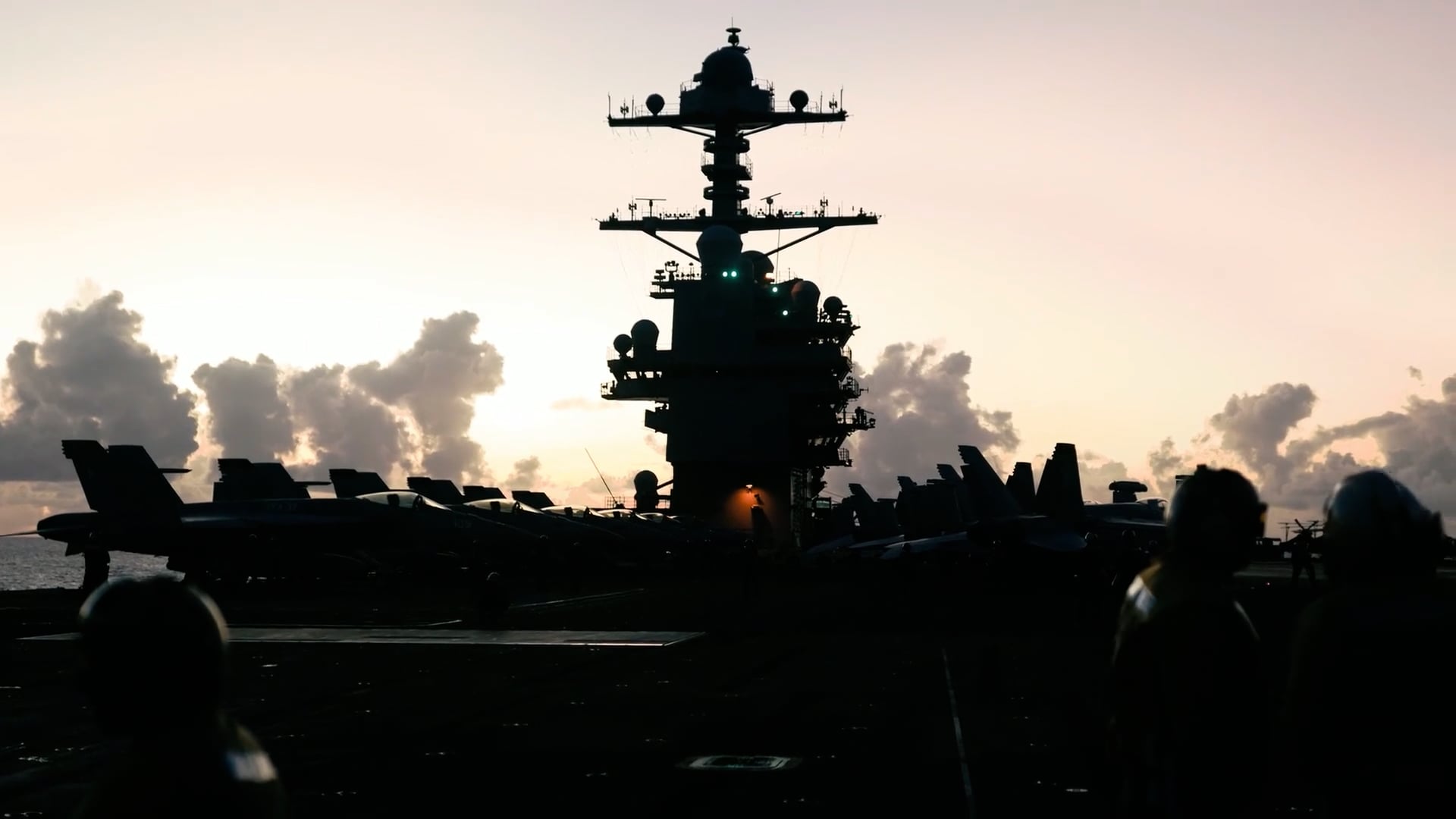 USS Gerald R Ford conducts night flight operations in the Caribbean