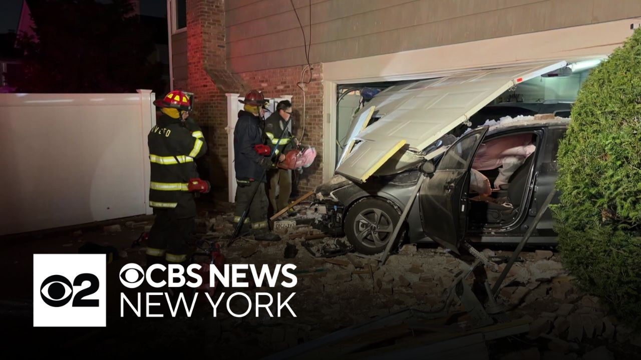 Car crashes into house on Long Island