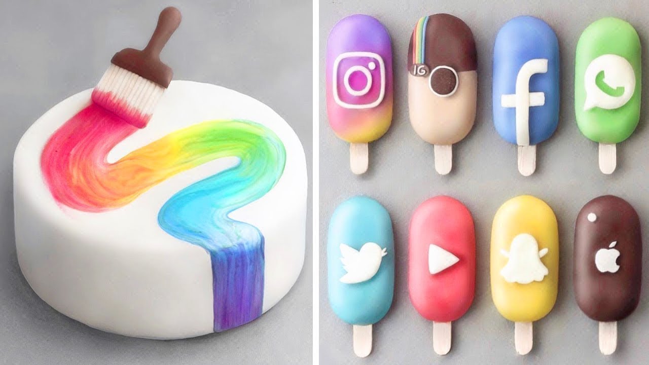 Rainbow drip cake with social media popsicles