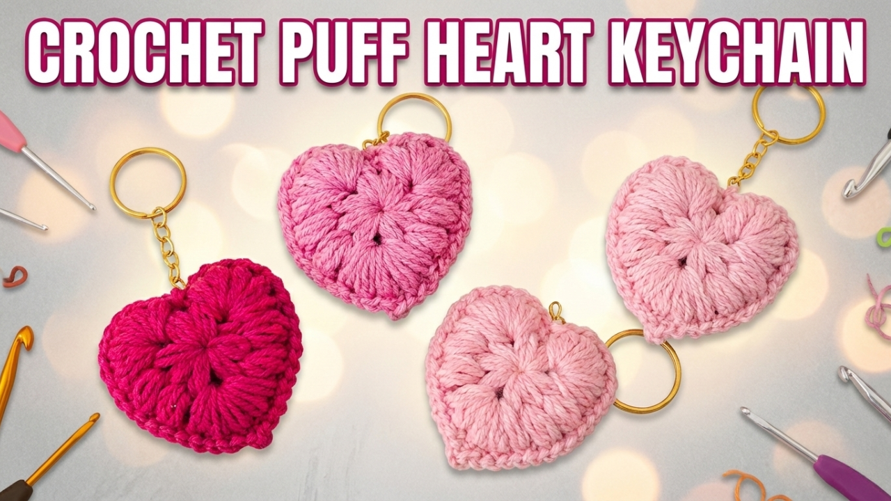 crochet-puff-heart-keychain-sweet-simple-gift-idea