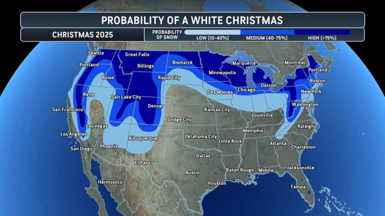 Updated Christmas weather predictions show states that will see snow