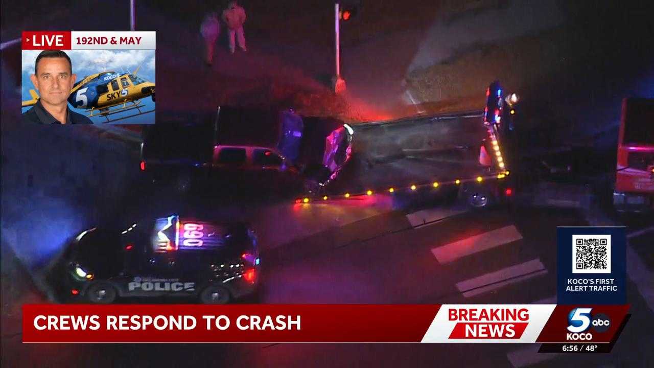 Truck sees heavy damage after crash in far northwest Oklahoma City