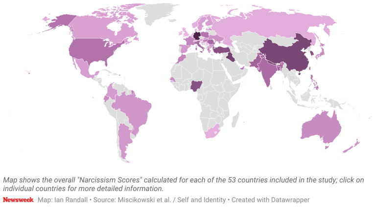 Map reveals which countries are more narcissistic than America