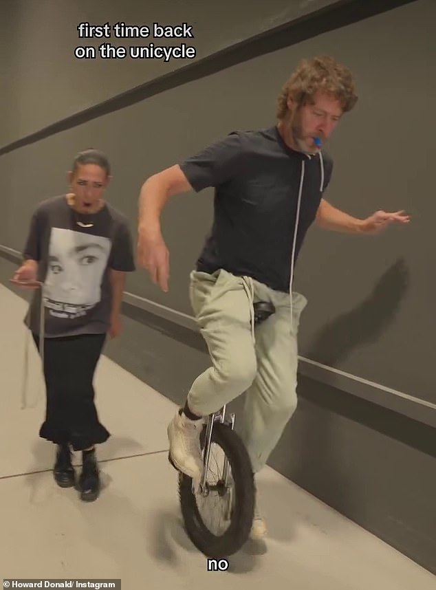 Take That star Howard Donald, 57, gets back on his unicycle for first ...
