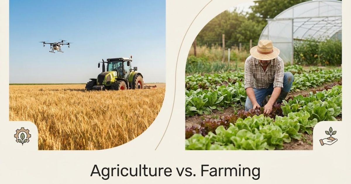 What are the differences between agriculture and farming?