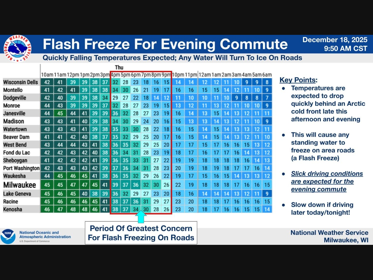 Flash freeze threatens evening commute across southern Wisconsin