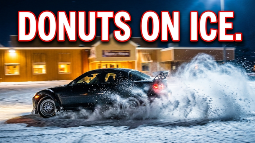 Mazda RX-8 time attack car drifting donuts on snow