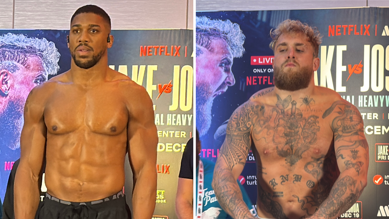 Joshua weighs in nearly two stone heavier than Paul<br><br>