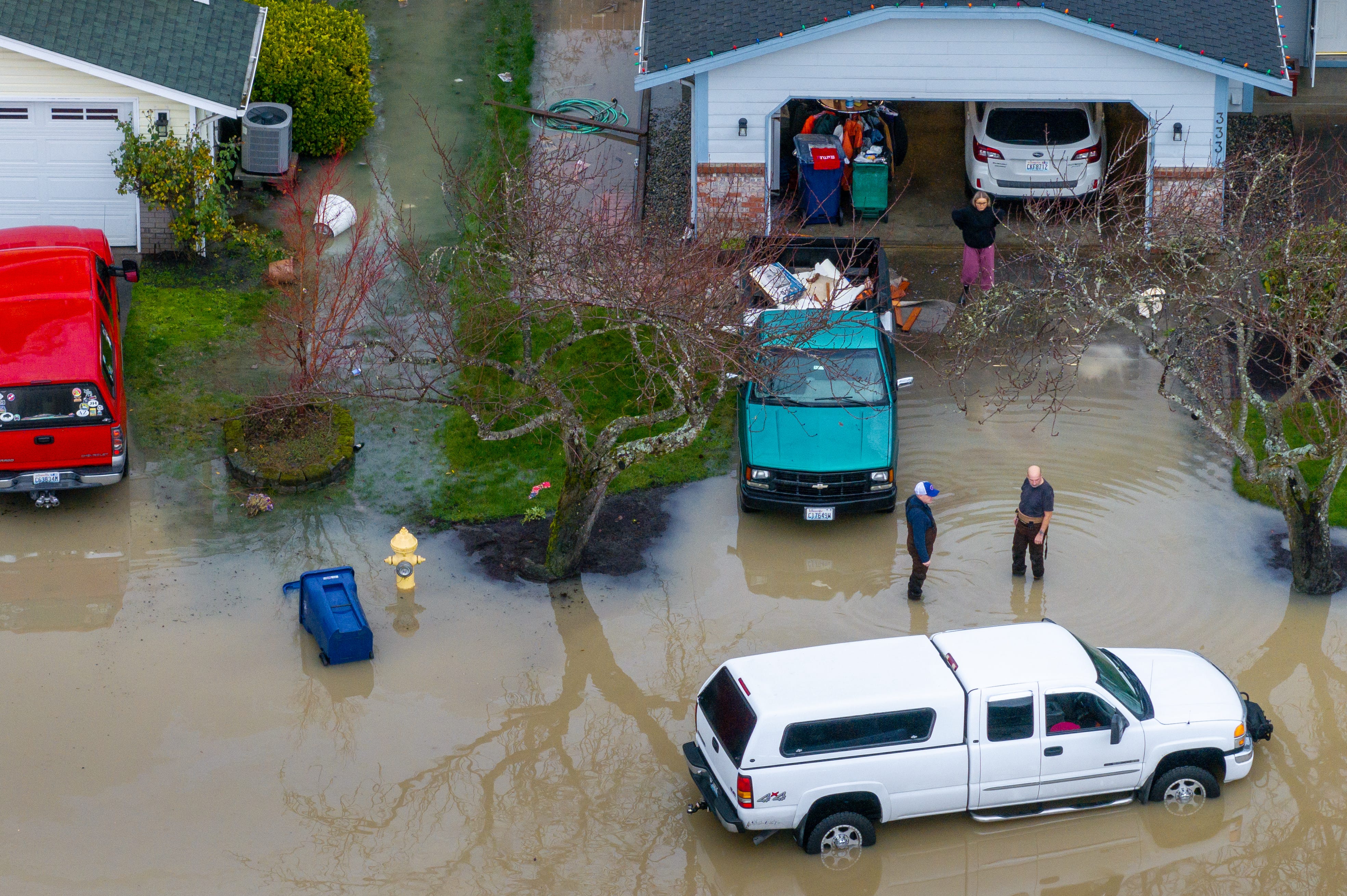 Drone view shows heavy floods in Washington and Oregon