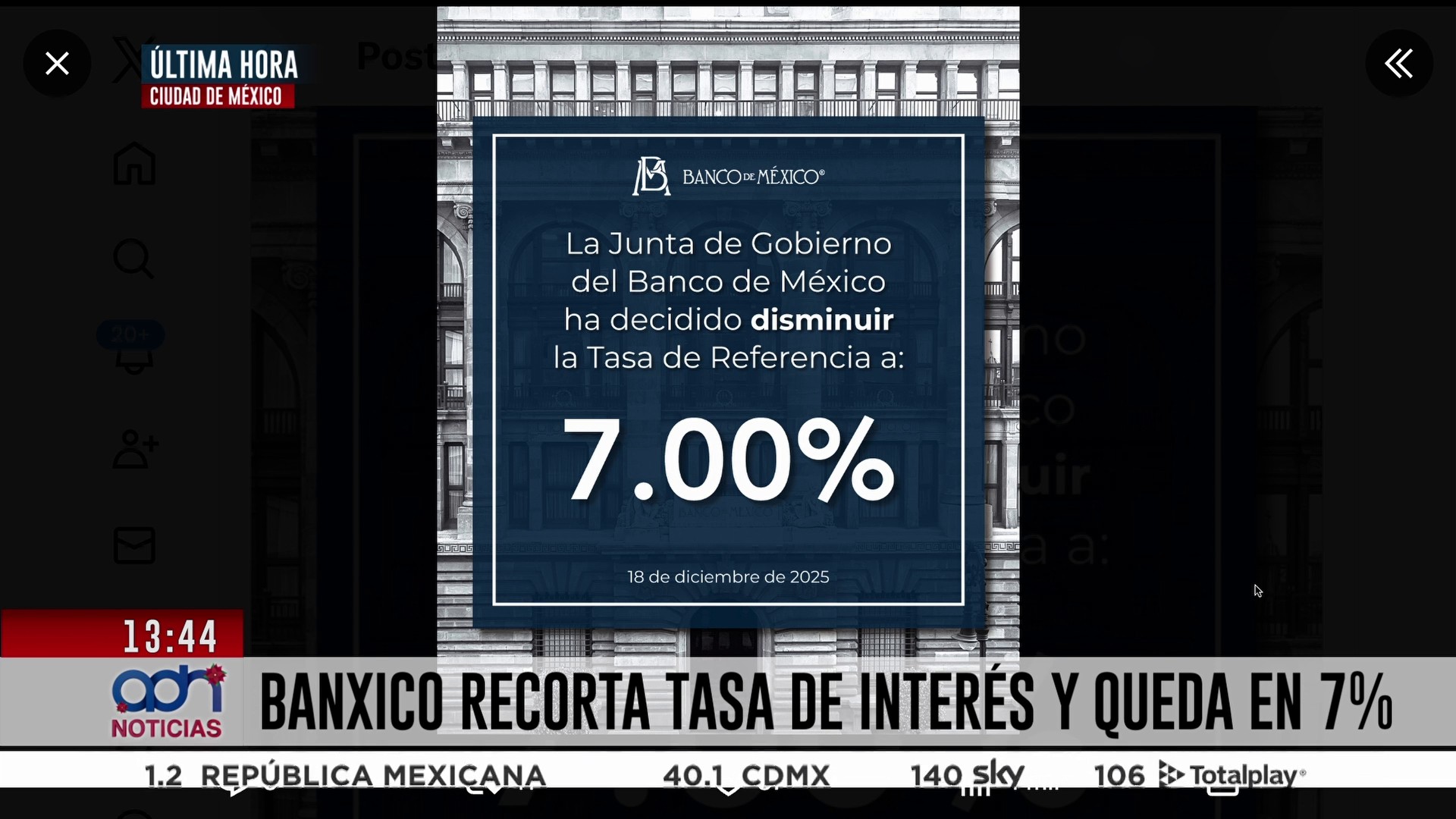 🚨¡Última hora! Banxico recorta tasa de interés y queda en 7%