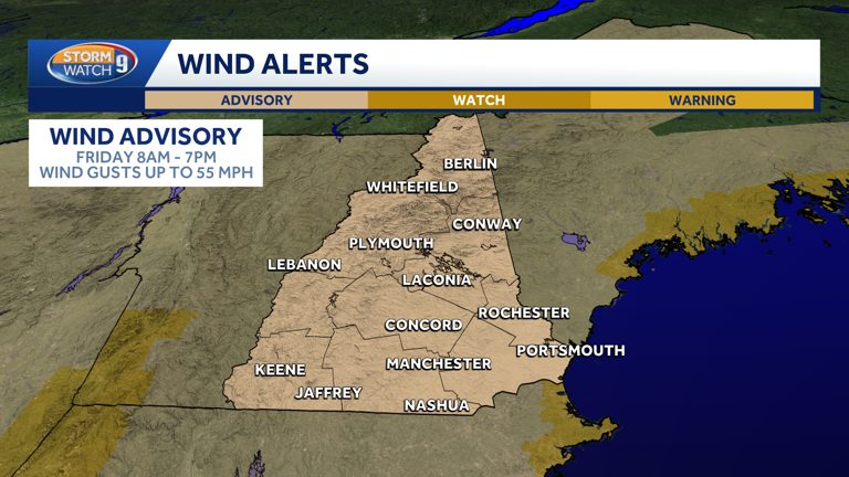 Gusts up to 50 mph expected on rainy Friday in NH; sharp temperature ...