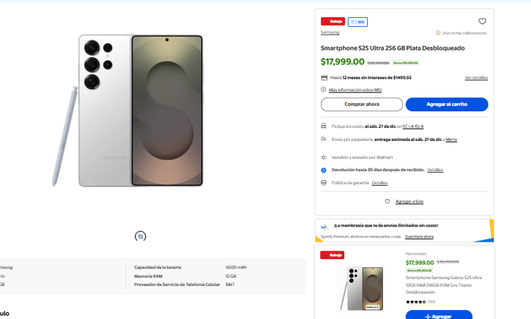 Samsung Galaxy S25 Ultra cae en liquidación en Walmart: descuento de ...