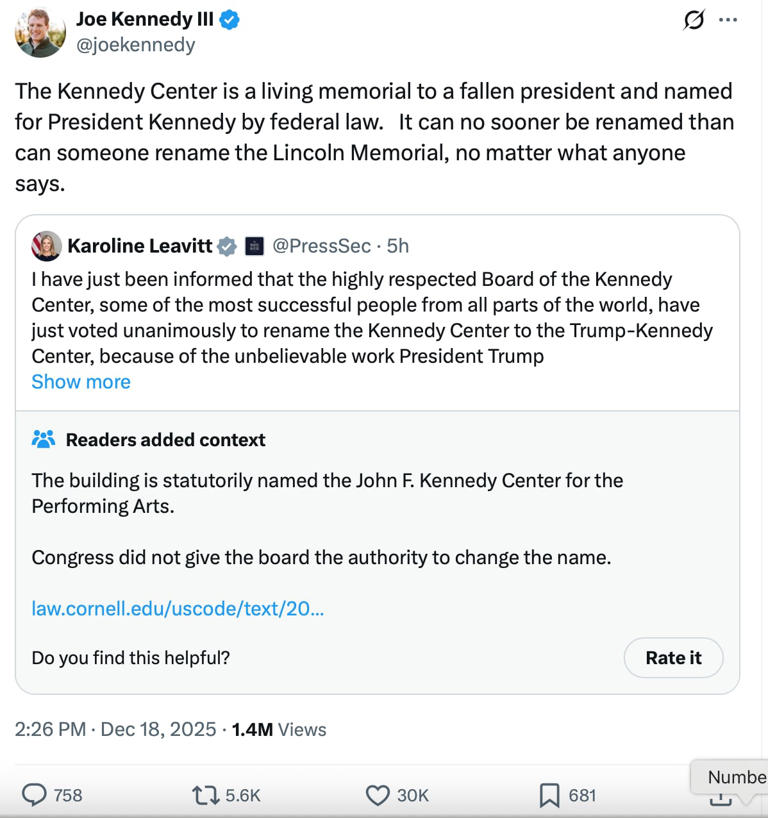 Kennedy family rails against Trump’s ‘obsessive’ center renaming