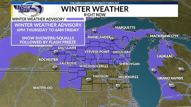 Snow showers possible this evening, flash freeze tonight