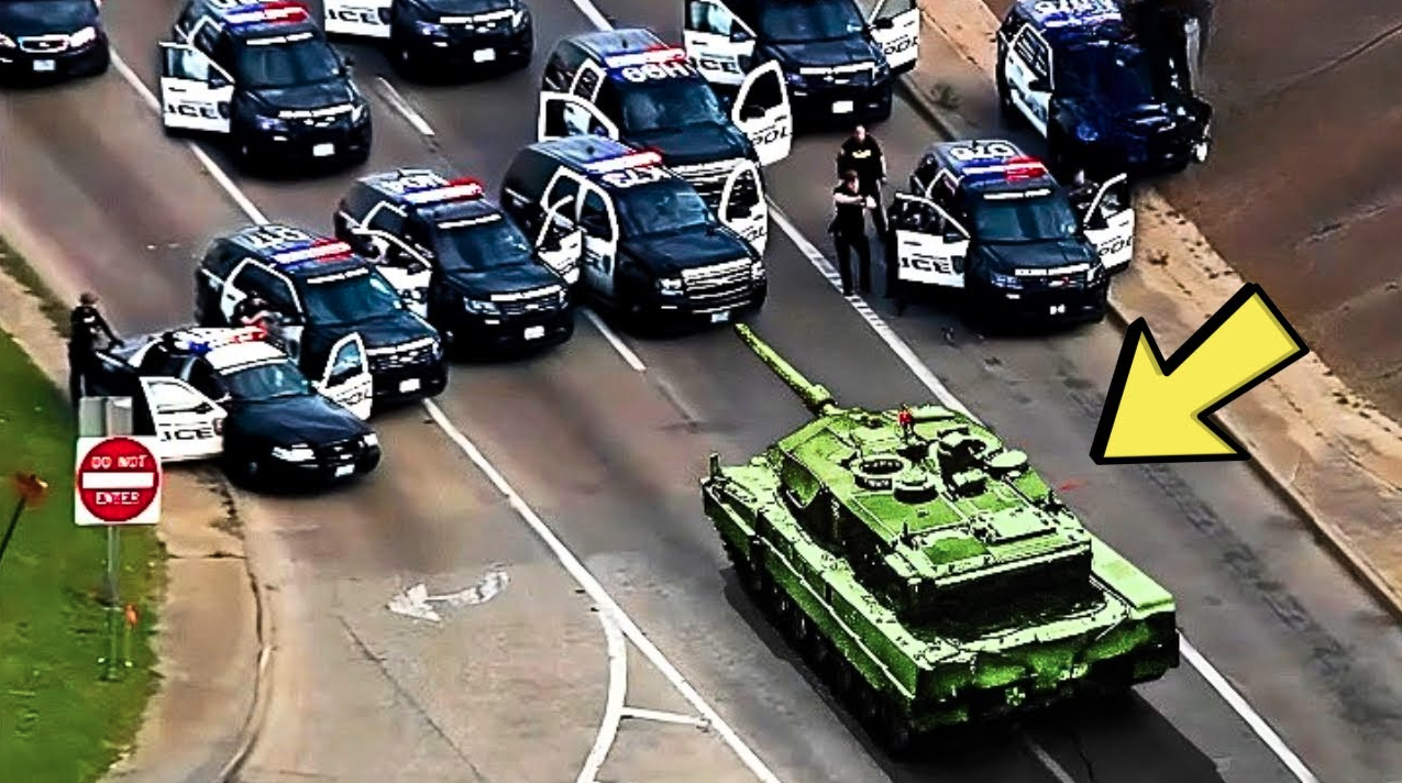 A rampaging tank in a residential neighborhood left police in shock