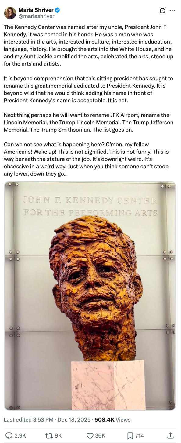 Kennedy family rails against Trump’s ‘obsessive’ center renaming