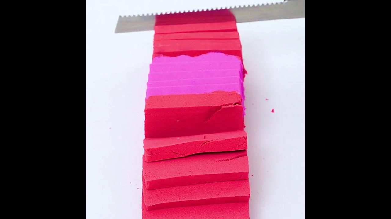 ASMR slicing soft pink with red bar sand