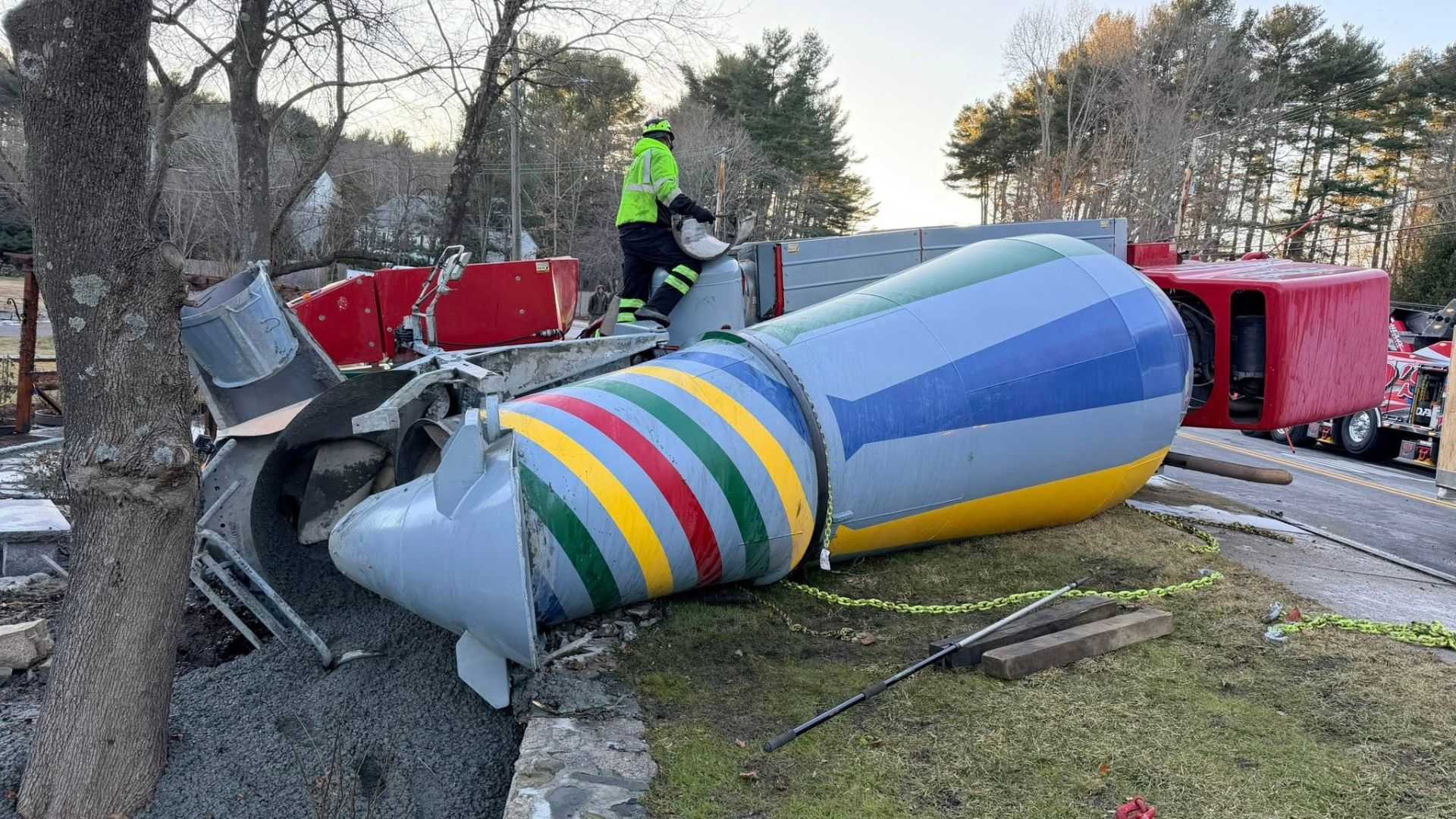 Cement truck crash in Mass. injures one, prompts hourslong cleanup