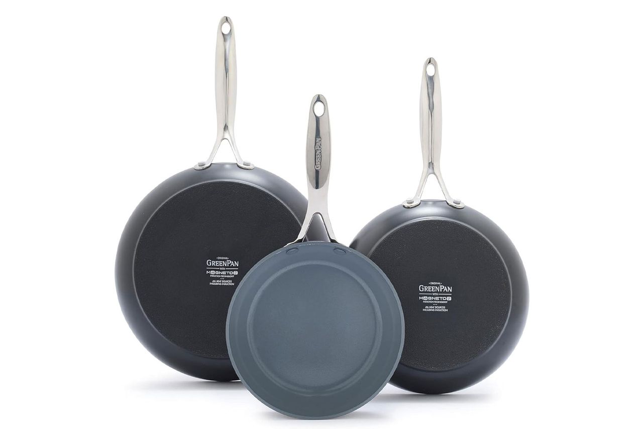 GreenPan Valencia Pro Hard Anodized 3 Piece Fry Pan Skillet Set, Ceramic Nonstick 8