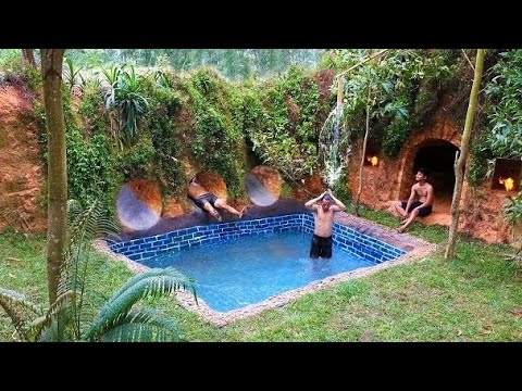 Dig Cliff To Build Temple Underground House And Water Slide To Swimming ...