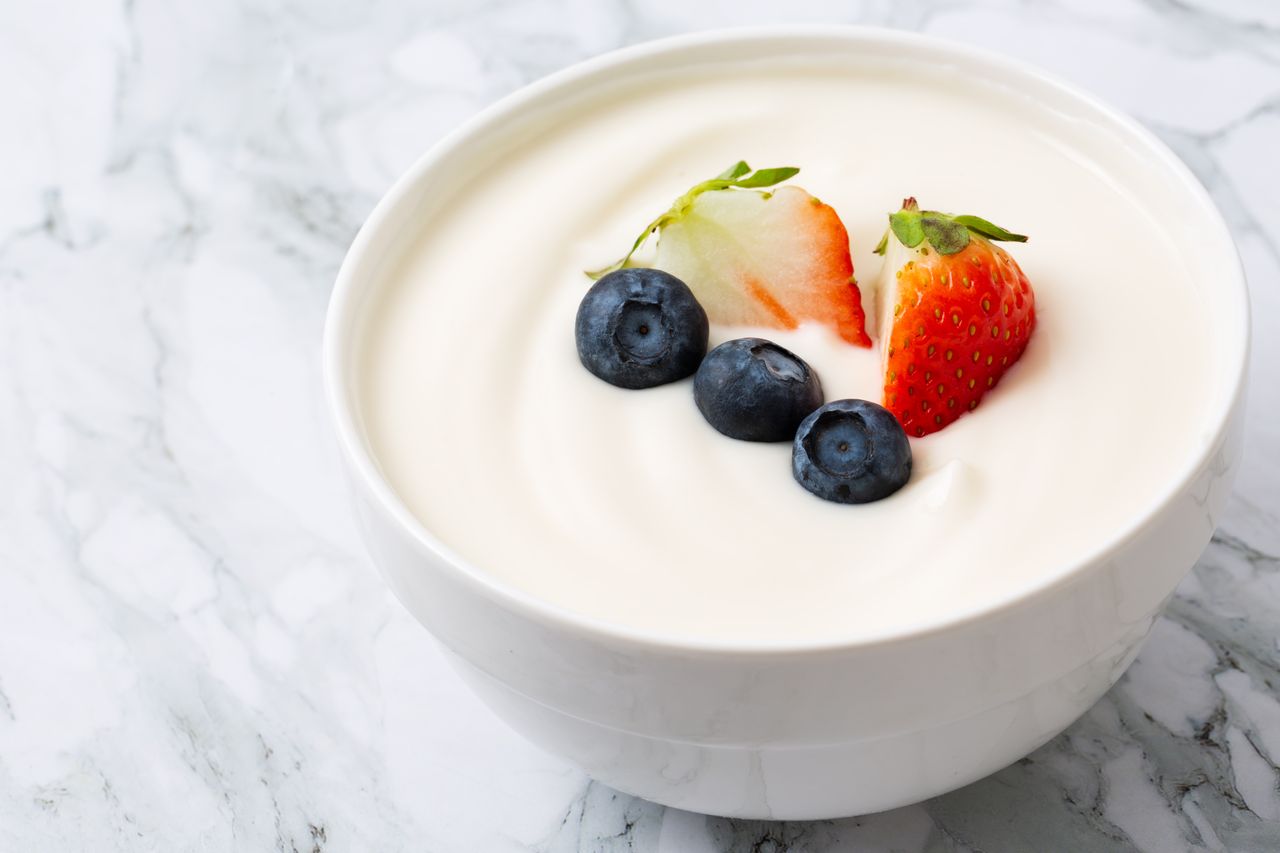 An image of Greek yogurt with berries