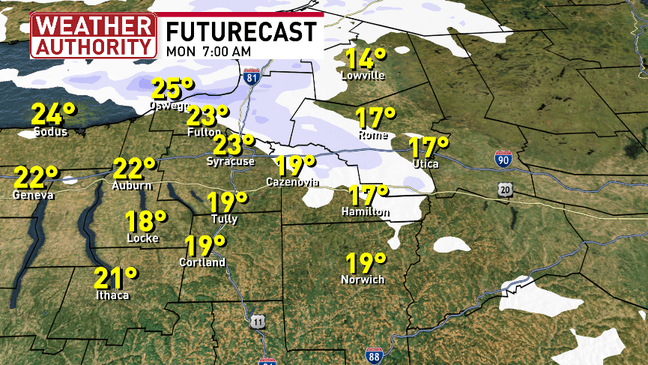 Lake effect snow will impact the roads and visibility in CNY on Sunday